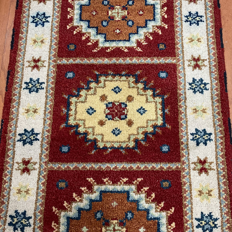 Tapis décoratif en laine de conception unique noué à la main Bourgogne/beige 2 pi 1 po x 4 pi 1 po