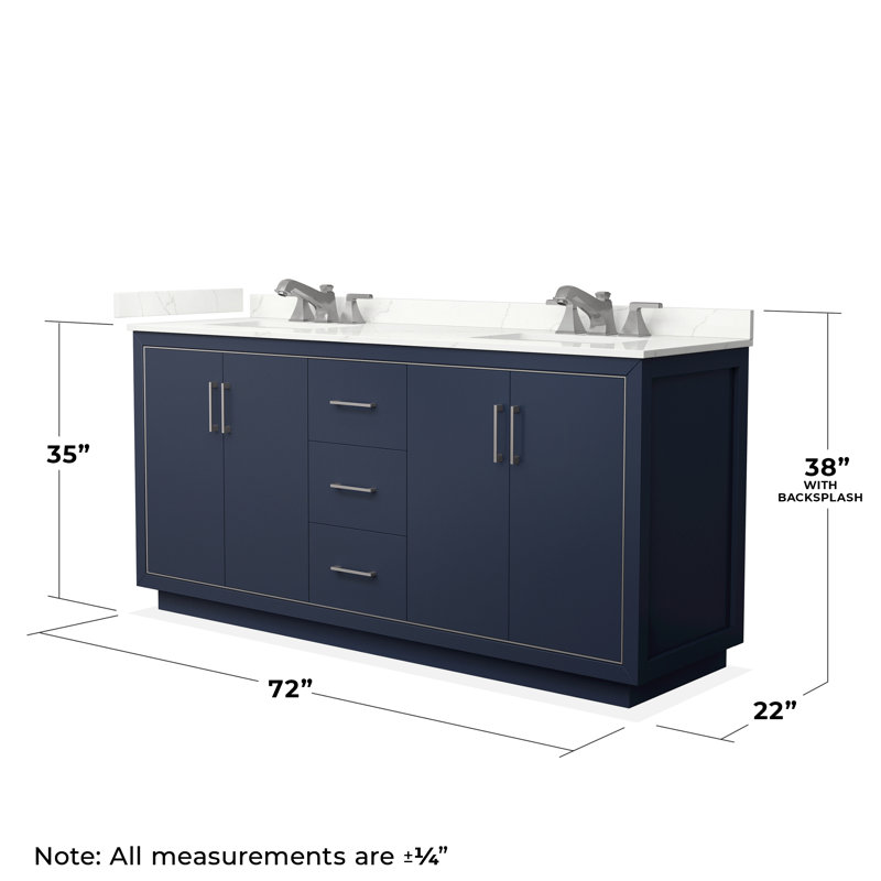 72'' Double Bathroom Vanity with Quartz Top with Mirror, Giotto Quartz, Brushed Nickel, Dark Blue