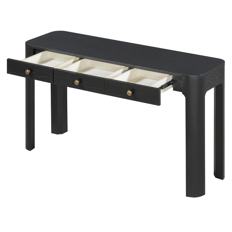 Console rustique avec coins arrondis pour la sécurité, table d'entrée avec 3 tiroirs dissimulés, table de canapé robuste avec des pieds épais pour le couloir et le salon (noir)