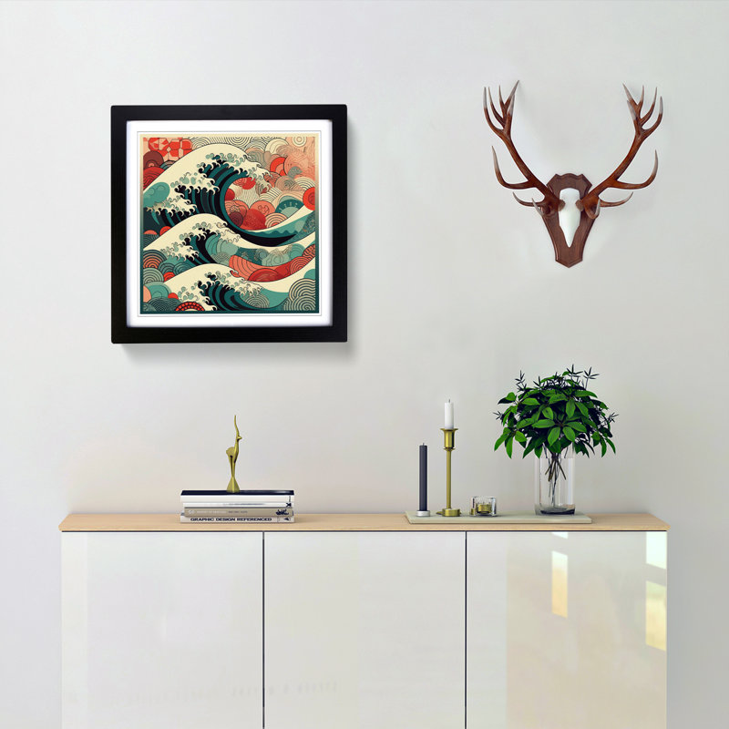 Japanese Wave Geometric - Framed Print, Black