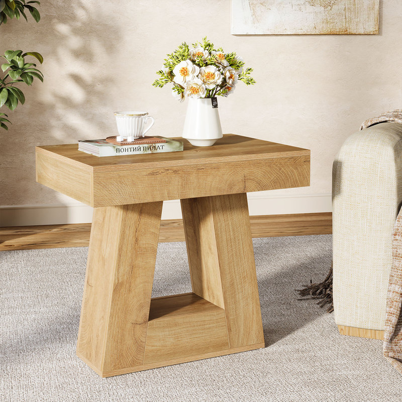 24" 2-Tier Rustic Wooden  Side End Table, Natural Wood