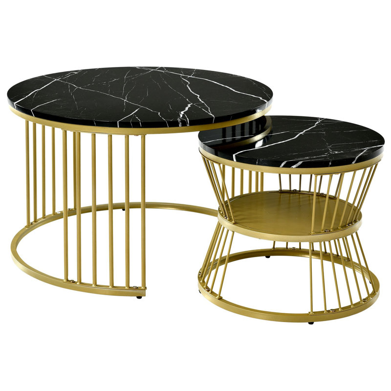 Amahya Frame Coffee Table with Storage, Black Marble, Gold