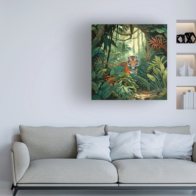 Art mural sur toile tendue - «Wumples '' - Jungle 3», art mural pour salon, chambre à coucher ou bureau - 35 x 35
