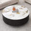 Table basse rustique ronde avec 2 tiroirs et plateau en pierre frittée-2002721046-2002721047