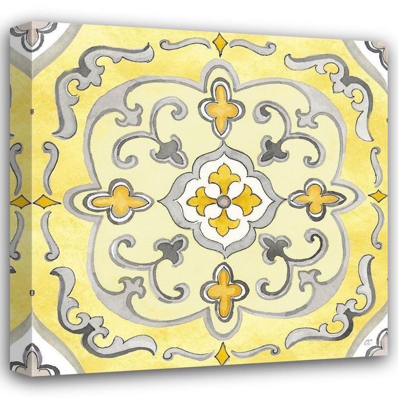 Charlton Home® Coulter, Cynthia Gallery, reproduction d'art sur toile titrée: Joyau médaillon jaune gris II