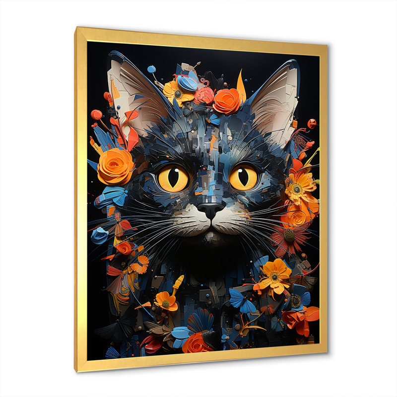 «Pixiebob Pondering Cat Collage», impressions sur toile, Cadre doré simple, H 32 po x l 16 po x P 1 po