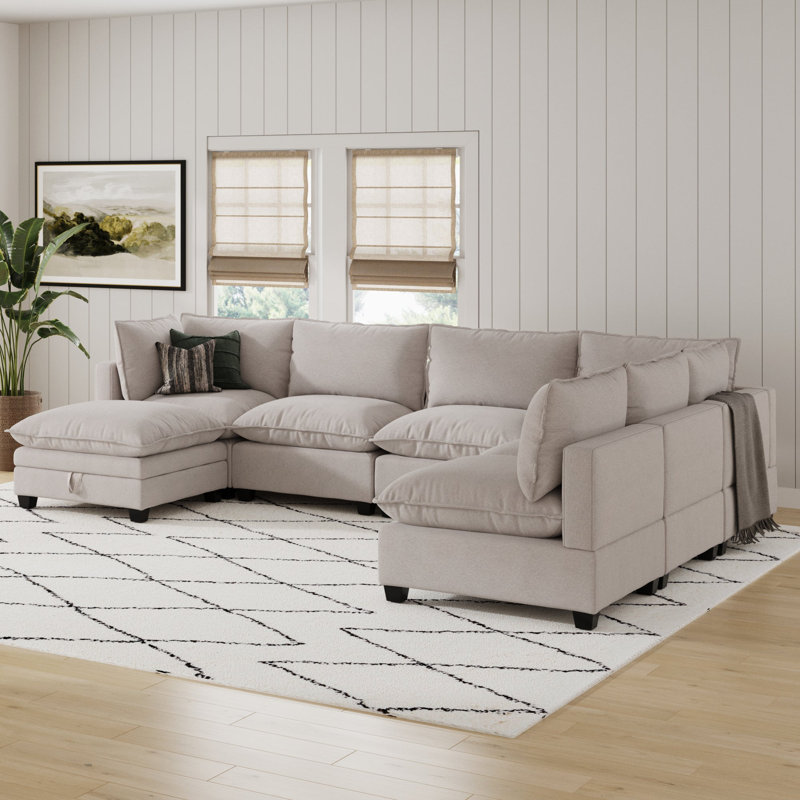 Canapé modulaire sans accoudoirs avec repose-pieds Somerdale, Velours côtelé gris