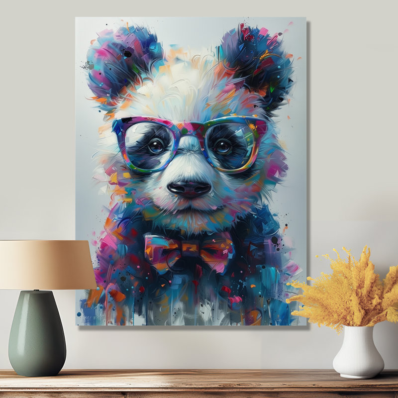 Illusion de portrait de panda noir et rouge, H 30 po x l 40 po x P 1,5 po, Métal métal