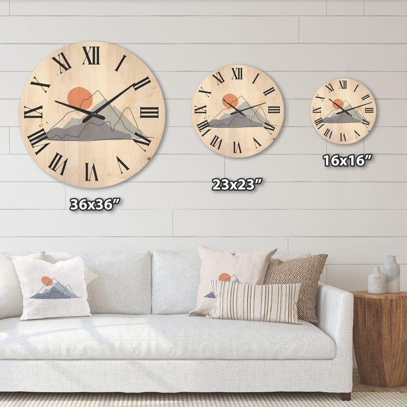Horloge murale abstraite paysage de montagne avec lune, Moyen