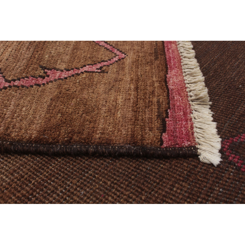 Tapis unique en laine noué à la main brun / orange clair / rouge 5 pi 1 po x 8 pi 5 po années 2010 Bonaira