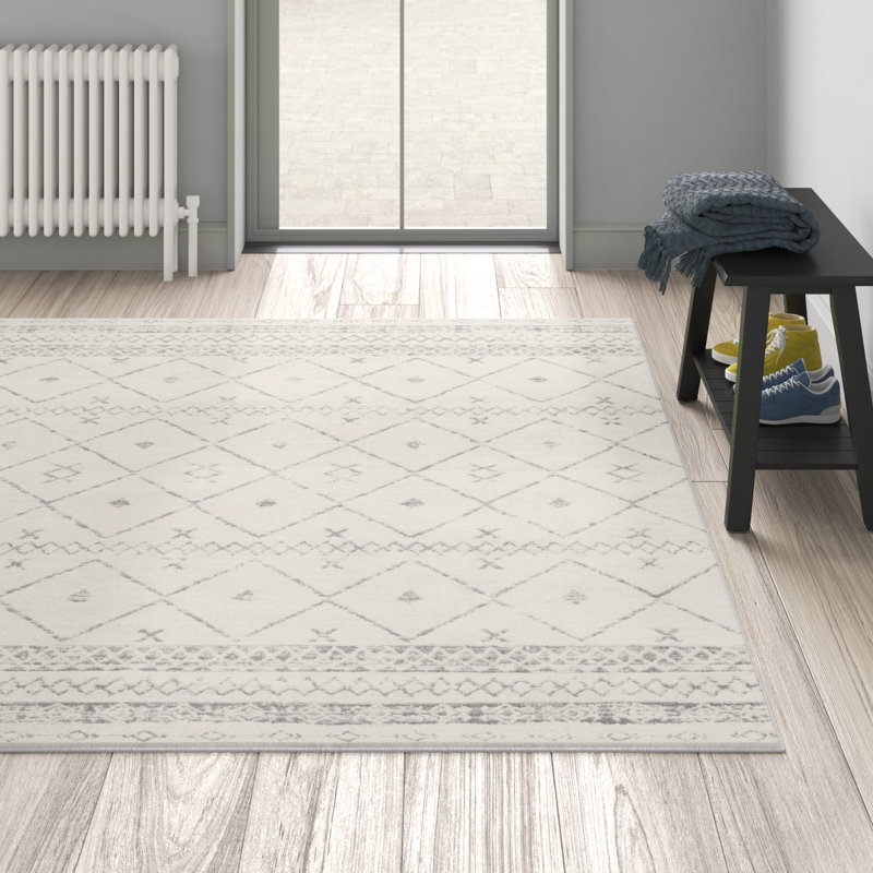 Herrod Machine Woven White/Medium Gray Area Rug, Rectangle 5'3" x 7'1"