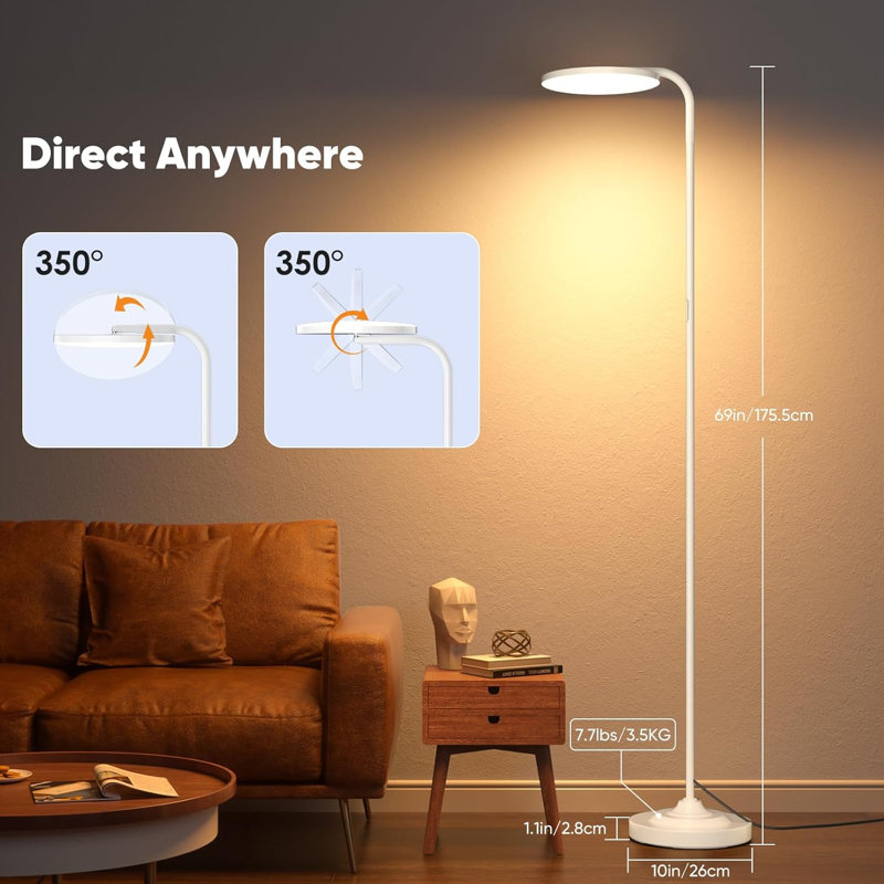 Stepless Dimming Color Changing Torchiere Floor Lamps With Remote, 350°rotating Modern Tall Floor Lamp, White