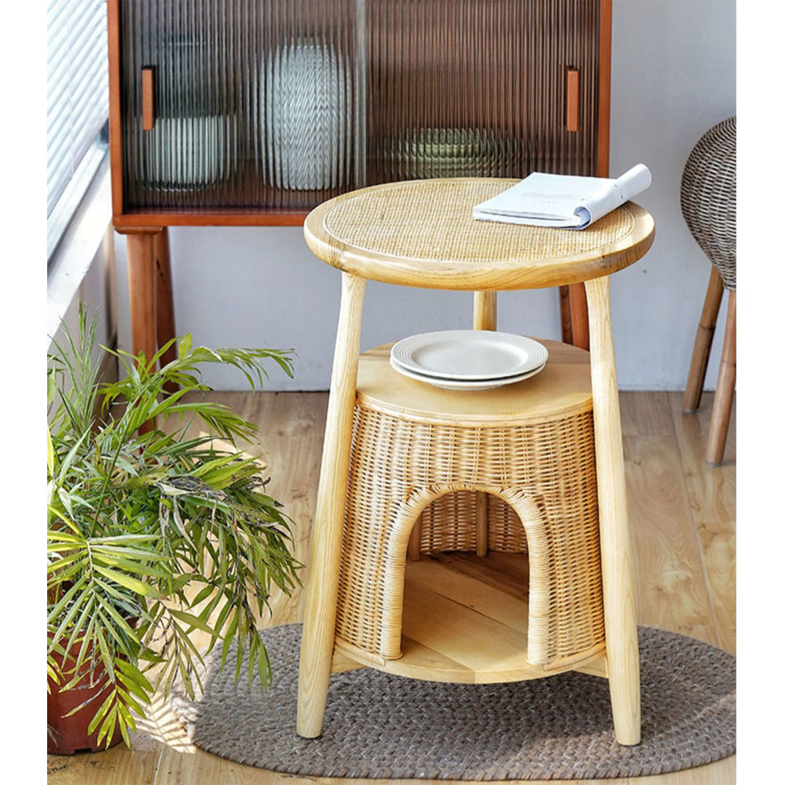 Wayfair Rattan Table Bayou Breeze Elegant Cat Table with Handwoven Rattan - Wayfair Canada