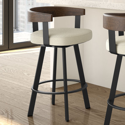 Drees Swivel Upholstered Counter & Bar Stool with Wood Backrest