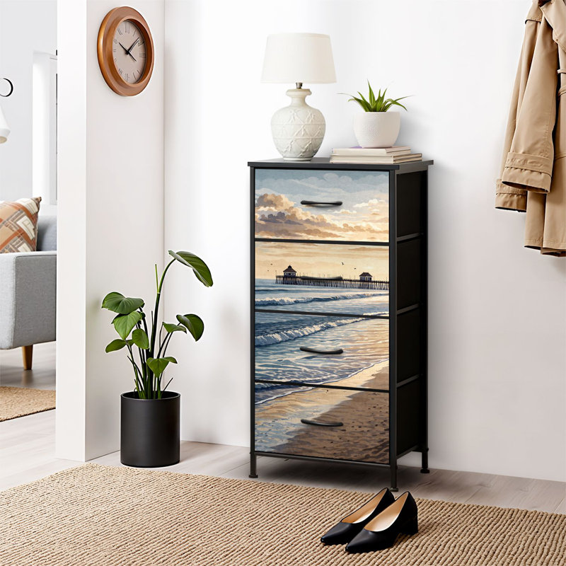 4 Drawer Dresser for Bedroom, Narrow Chest of Drawers, Wooden Top and Study Iron Frame 18"x37.5"-(WxH)