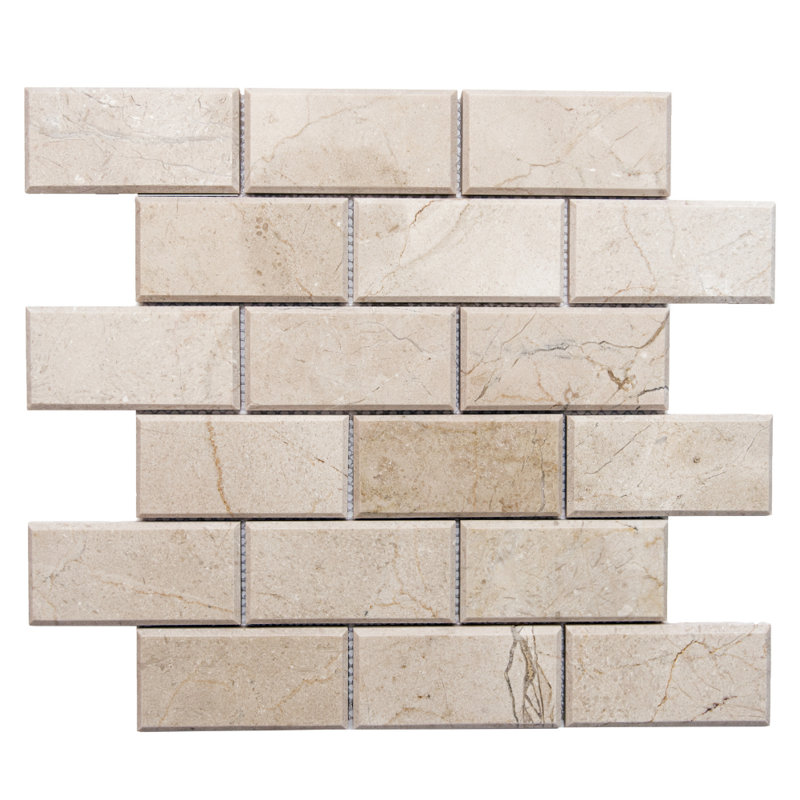 Santorini 2" x 4" Beveled Marble Mosaic Sheet Tile, Cream