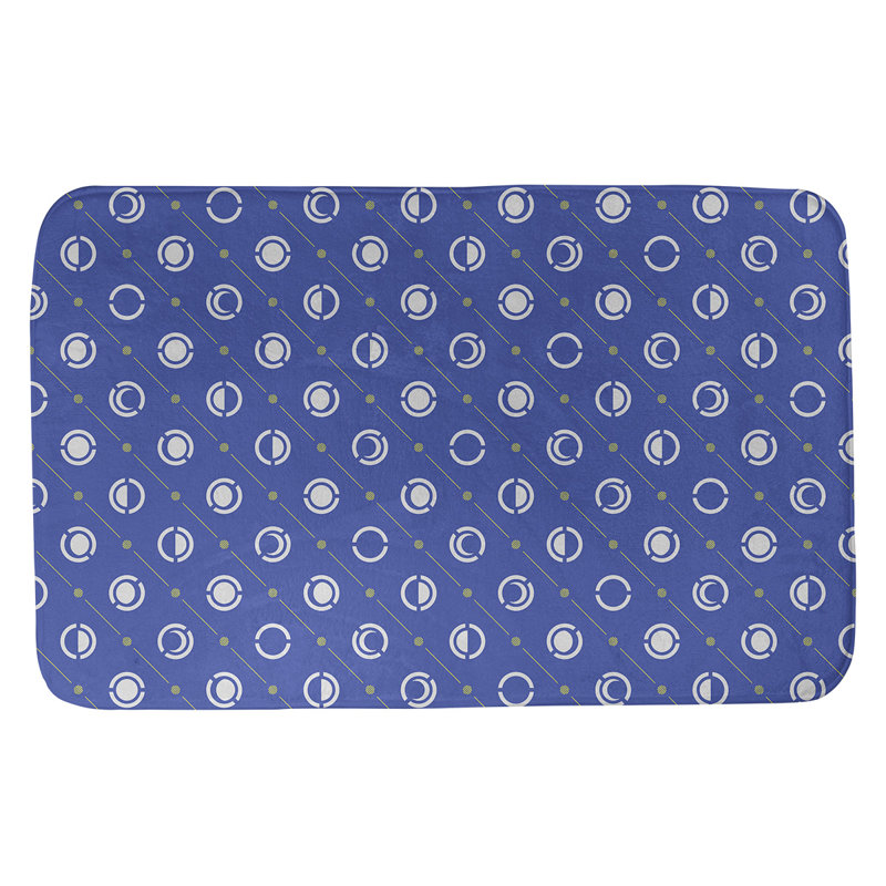 Tapis de bain géométrique antidérapant en microfibre Moon phases, l 17 po x L 24 po, Bleu / jaune / gris