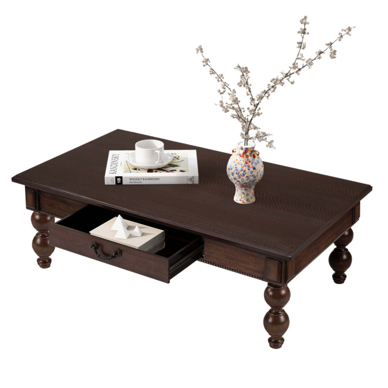 Table basse vintage rétro en bois avec rangement, pieds en forme de gourde, assemblage sans outils pour une installation facile