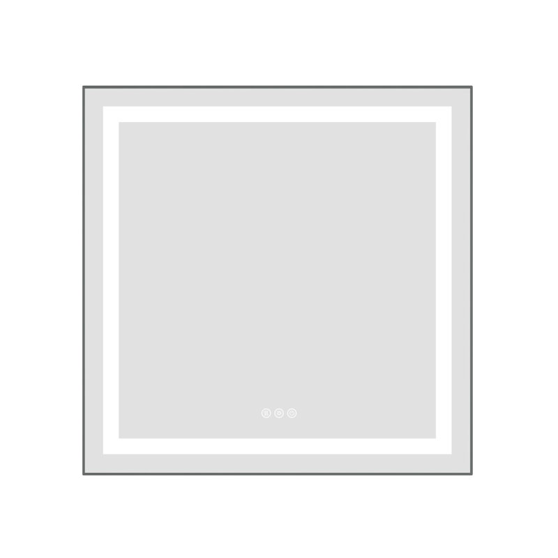 Miroir de salle de bain 30 po x 30 po à DEL avec façade et rétroéclairage, miroir de meuble-lavabo mural avec cadre en aluminium, anti-buée, à mémoire de forme, réglable en continu
