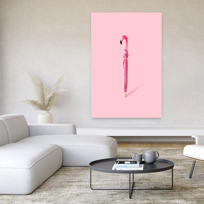 Contemporary Art Colorful Modern Surreal Bird Flamingo Nature Landscape Wall Art - Wrapped Canvas Print