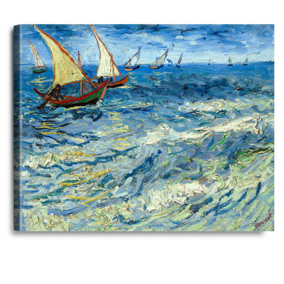 Seascape at Saintes Maries 1888 Vincent Van Gogh.Image Size:20x16 inches World Classic Reproductions For HomeDecor,Italy Style Luxurious Embossing Frame