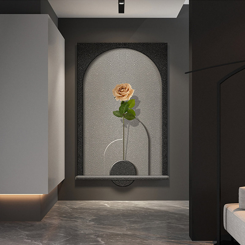 Art mural moderne en grès rose moderne avec lumières à DEL - décor de vestibule et de vestibule, Noir / Vert/ Gris