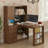 L-Shaped Corner Computer Desk with USB Charging Ports, Power Outlets, Writing Desk with Cabinet, Bookshelf-677927527