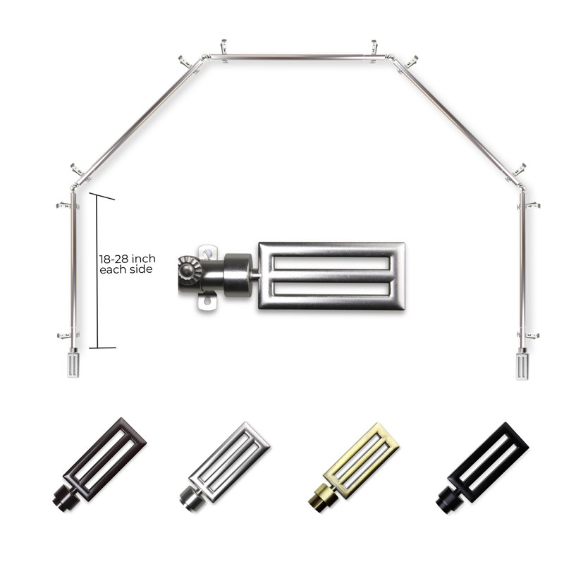Iovica Adjustable 28" to 48" 0.81" Bay Window Single Curtain Rod, 18" - 28" (each side), Satin Nickel