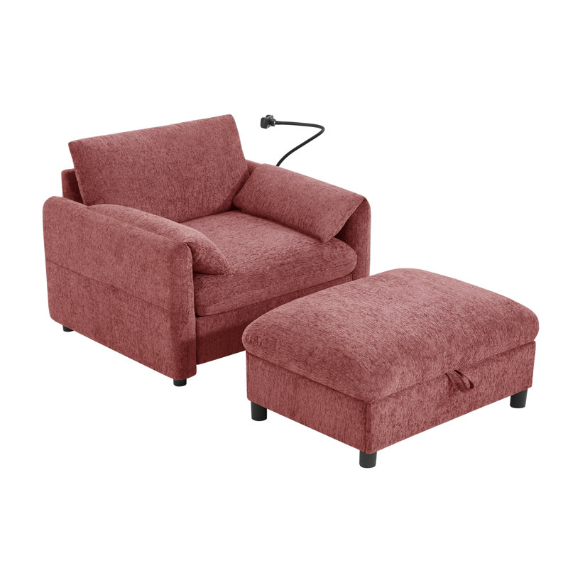 Fauteuil en chenille avec repose-pieds, Rouge