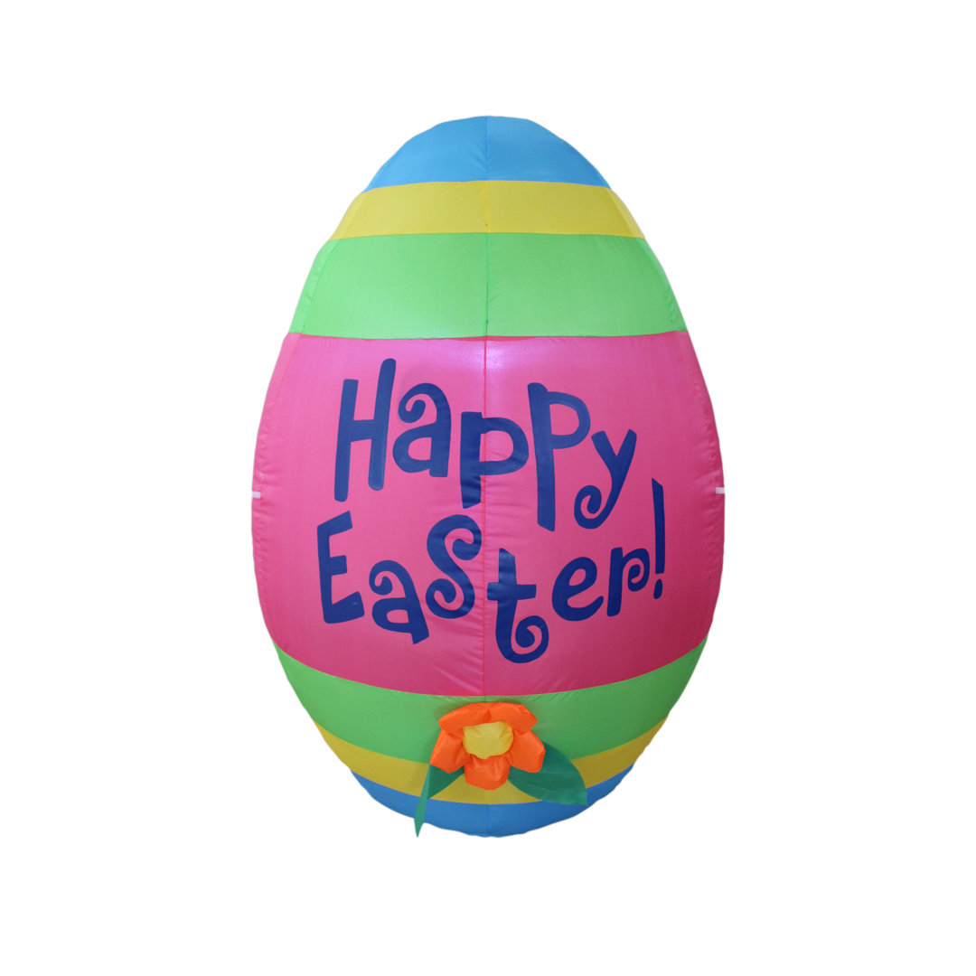 4 Foot Tall Happy Easter Lighted Inflatable Giant Colorful Easter Egg with Flower Indoor / Outdoor Blow Up Yard Decoration The Holiday Aisle®