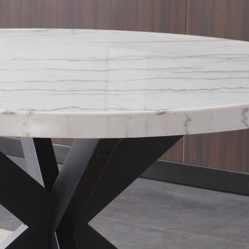 Fishburne Xena 52" Round Marble Dining Set, 7 Pieces: Table, 6 Chairs