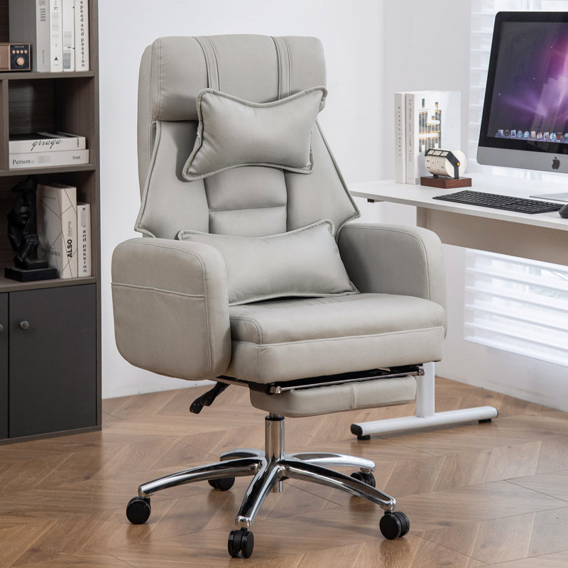 Fauteuil de travail à haut dossier avec tissu respirant et support lombaire inclinable réglable confortable, Gris clair