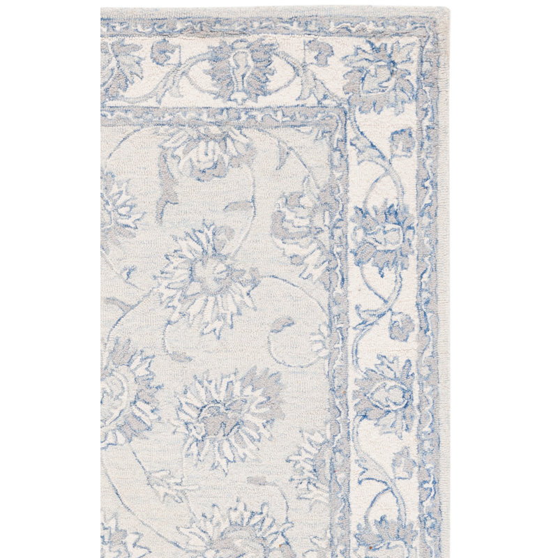 Beckey Oriental Handmade Tufted Wool Light Grey/Ivory Area Rug, Rectangle 6' x 9'