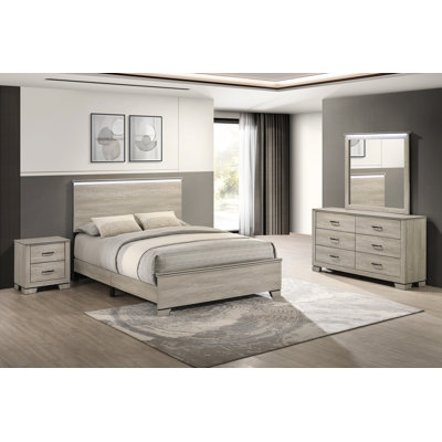 Rustic Farmhouse Bedroom Set With LED Headboard