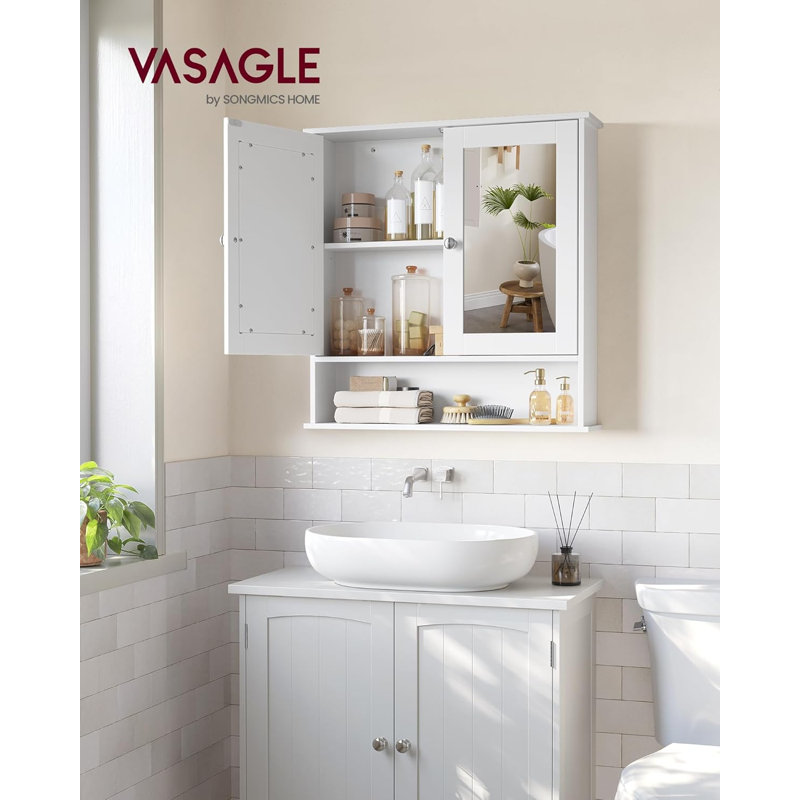 Armoire murale de salle de bain avec miroir - tablette réglable et rangement ouvert, portes à double miroir pour meuble-lavabo, conception murale peu encombrante