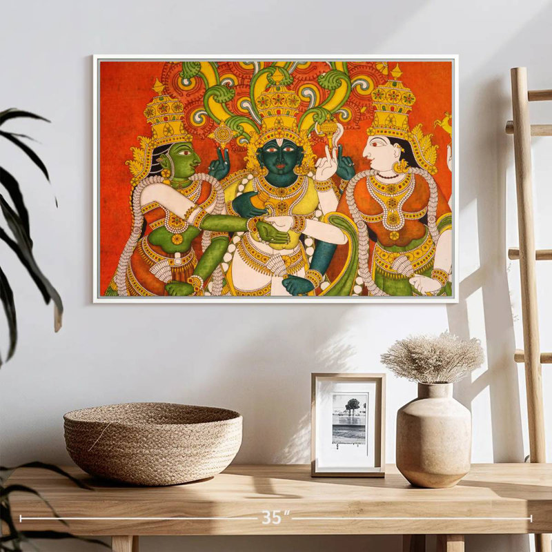 Murale Meenakshi, 25 po x 17 po, Cadre flottant blanc