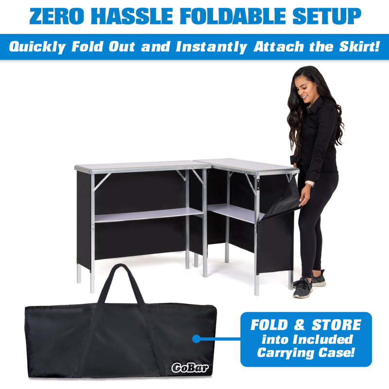 Black Portable Double Bar Table Set with Carrying Case