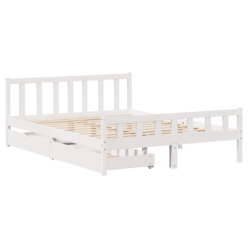 Loraine Solid Wood Bed, White, 155.5 x 205.5 cm