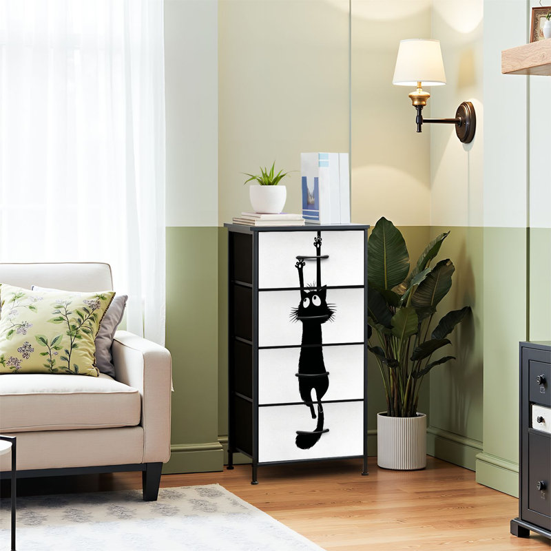 4 Drawer Dresser for Bedroom, Narrow Chest of Drawers, Wooden Top and Study Iron Frame 18"x37.5"-(WxH)