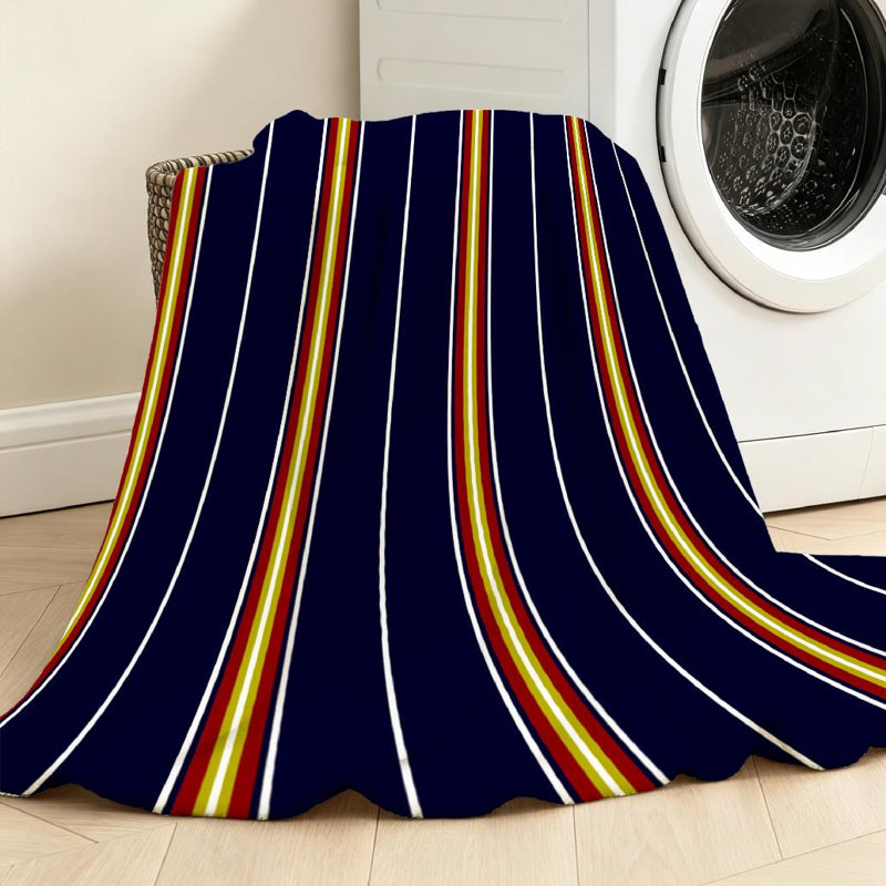 Jeté en molleton de flanelle dorée ultra douce, rayures rétro sans couture avec imprimé recto, Throw 40" x 50"