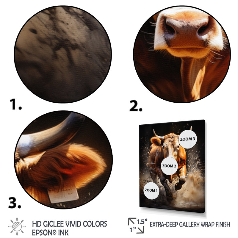 Cow Grace - Animals Canvas Wall Art, Cadre flottant doré, H 32 po x l 16 po x P 1 po