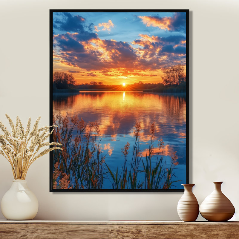 Gracynn campagne campagne au coucher du soleil II - paysage, art mural, H 20 po x l 12 po, Reproduction avec cadre flottant