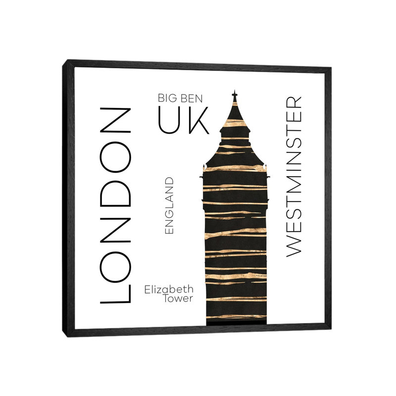 Urban Art London Big Ben by Melanie Viola - Print on Canvas, 45.72cm H x 45.72cm W x 3.81cm D, Black Framed