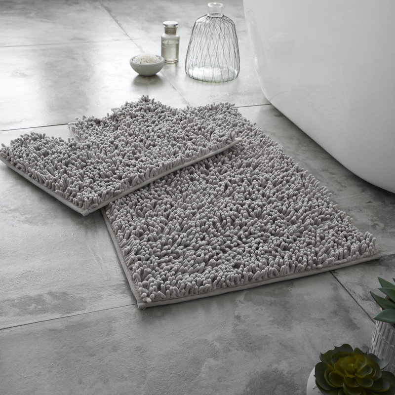2 Piece Set Rectangle/U-shaped Bath Mat, Silver