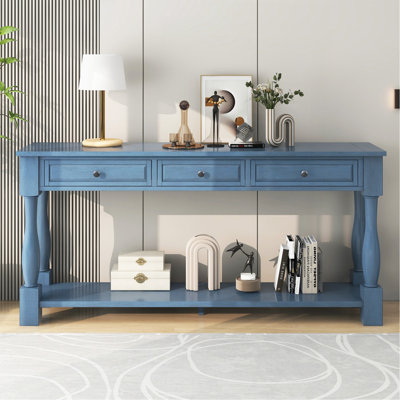 Console Console de 63 po de long avec tiroirs et tablette pour le vestibule, le couloir et le salon (bleu marine)