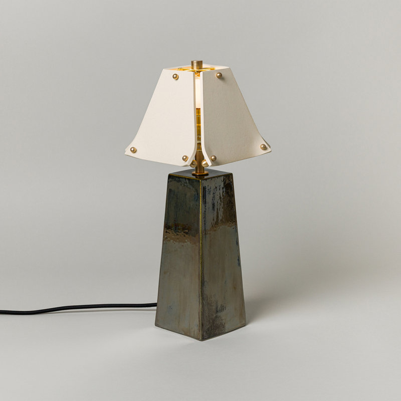 Osen Table Lamp, Bone, Obsidian, 18" H x 7.5" W x 7.5" D