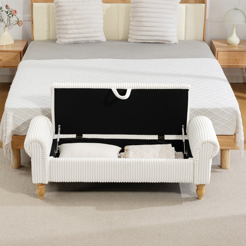 Banc de rangement rembourré Dawsey, Blanc, 20" H x 55" L x 17" D