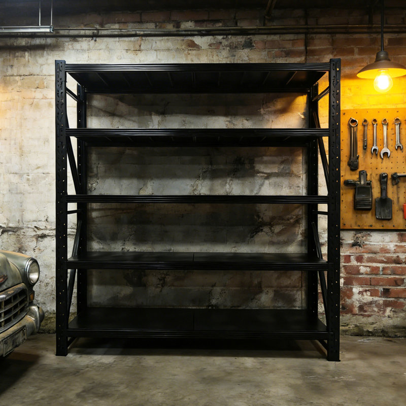 Étagère de rangement robuste en acier noir à 5 niveaux, idéale pour le garage, le garde-manger, le placard, la cuisine, le sous-sol, l'entrepôt, le bureau, le magasin d'alimentation et la salle de classe avec une charge totale de 1 800 lb et des tablettes réglables