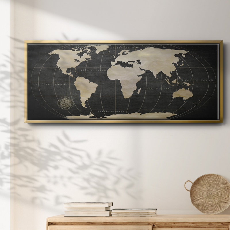 Carte du monde rétro - toile encadrée, H 20 po x l 50 po