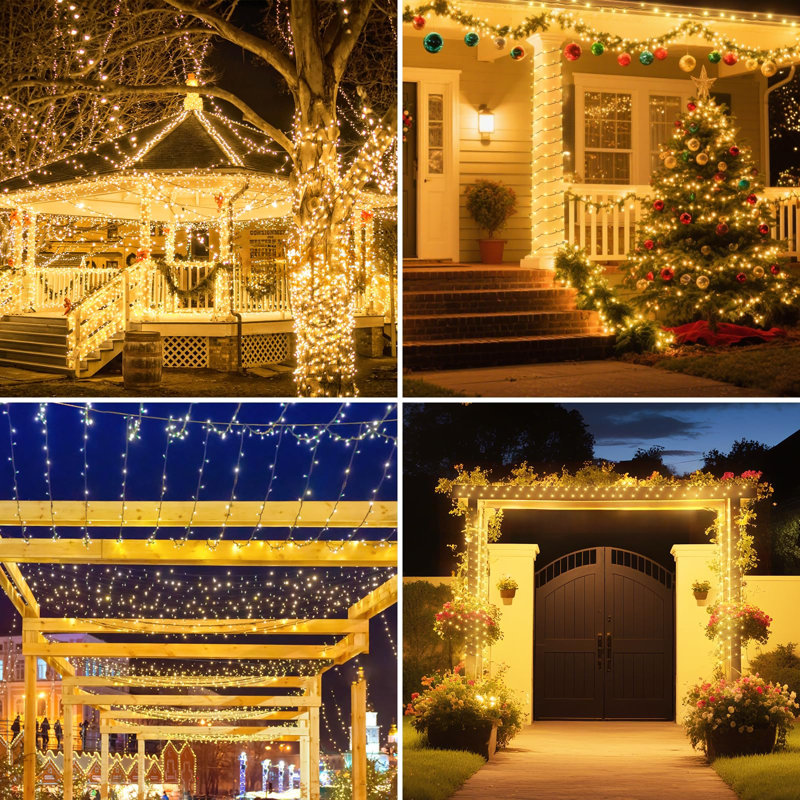 2 Pack Solar String Lights Outdoor - Total 92FT 240 LED Solar Christmas Lights Outdoor Waterproof With 8 Lighting Modes For Xmas Tree Garden Party Decorations(Warm White)